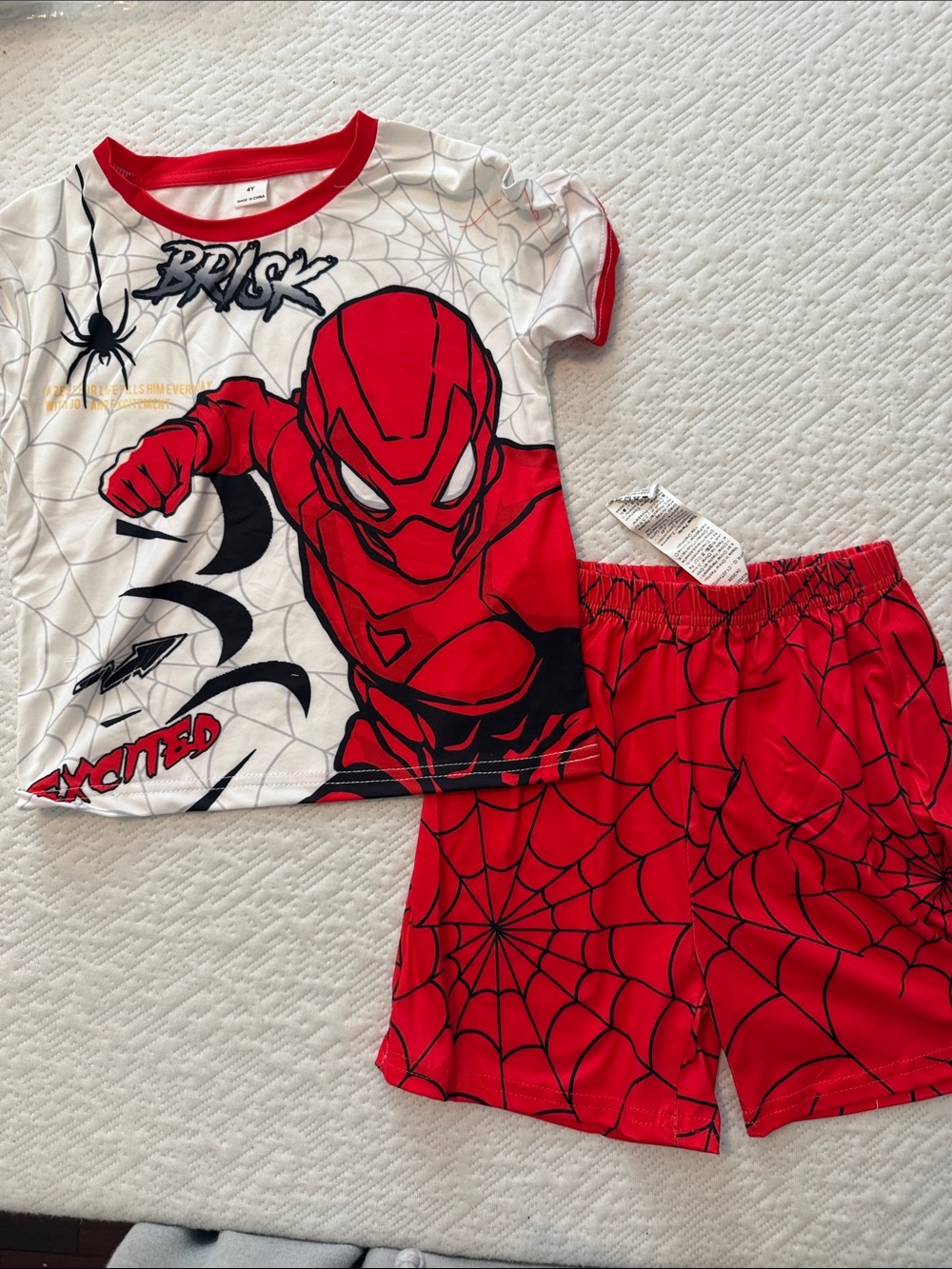 SHEIN Red White Spider man Graphic Kids Pajama Set 4T New